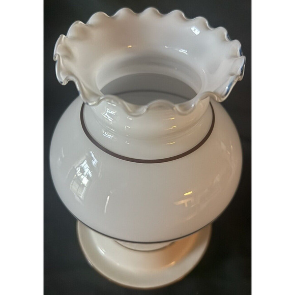 Vintage Lamplight Farms Oil Lamp Shade Stoneware Pottery Milk Glass Brown Ruffle - Picture 4 of 15